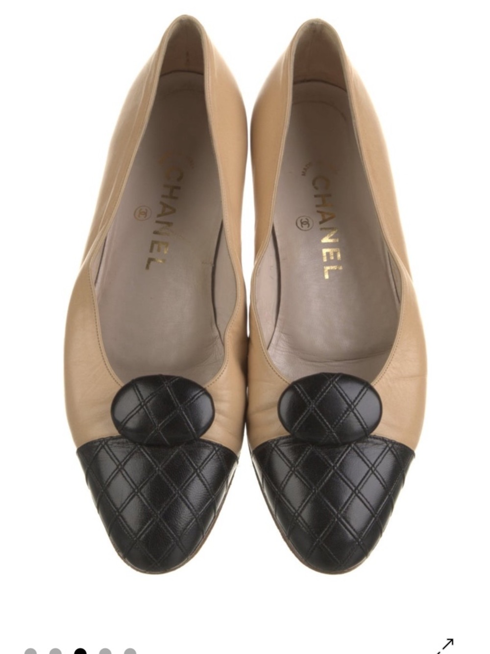 Vintage CHANEL Two-Tone Leather Ballet Flat - Black & Beige - Picture 3 of 5